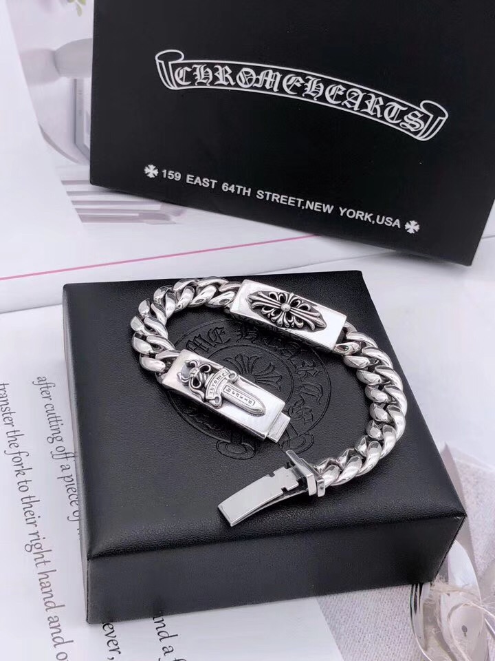 CHROME HEARTS 크롬하츠 남녀공용 925실버 대거+십자꽃 팔찌 16~22cm