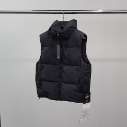 STONE ISLAND 스톤아일랜드 덕다운 사이드와펜 후드패딩 조끼