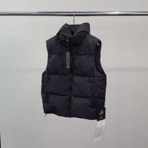 STONE ISLAND 스톤아일랜드 덕다운 사이드와펜 후드패딩 조끼