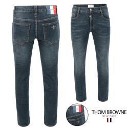 THOM BROWNE 톰브라운 삼색레더패치 스틸 중청 슬림진