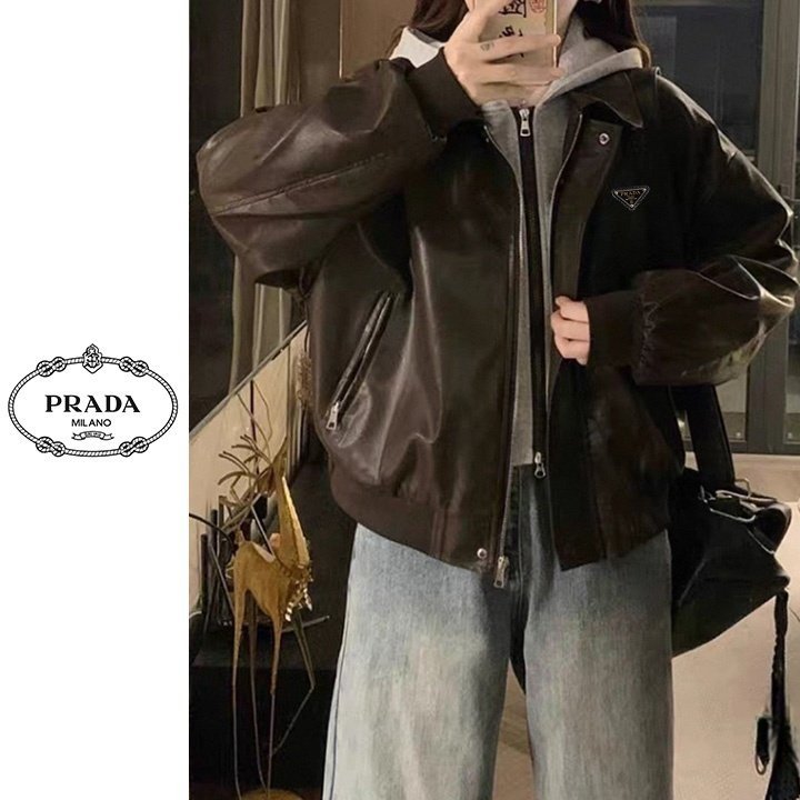 PRADA 프라다 레이어드 후드 레더 자켓 2COLOR