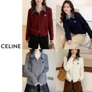 CELINE 셀린느 데님카라 양집업 니트