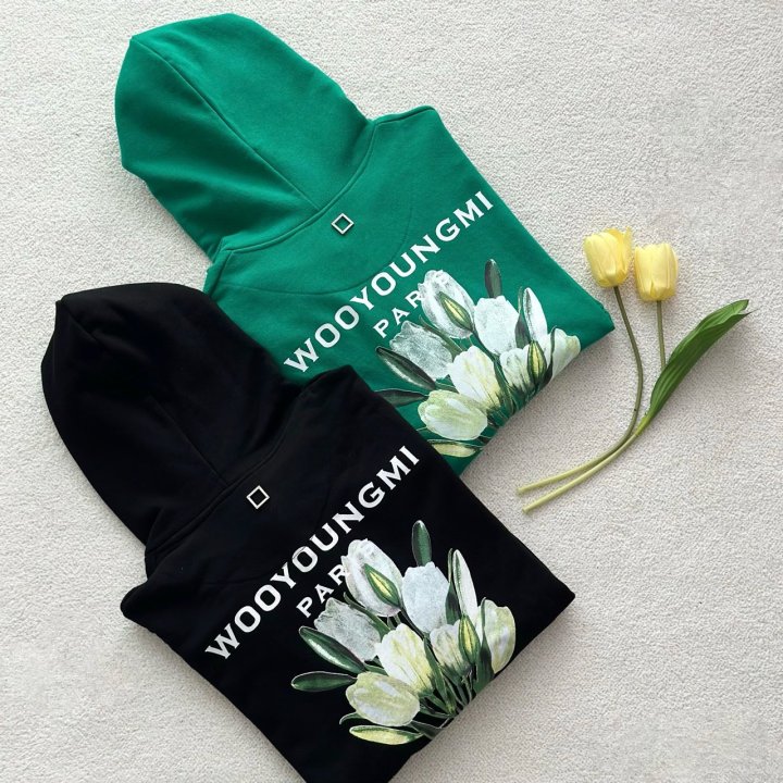 WOOYOUNGMI 우영미 튤립 플라워 백로고 후드 2COLOR