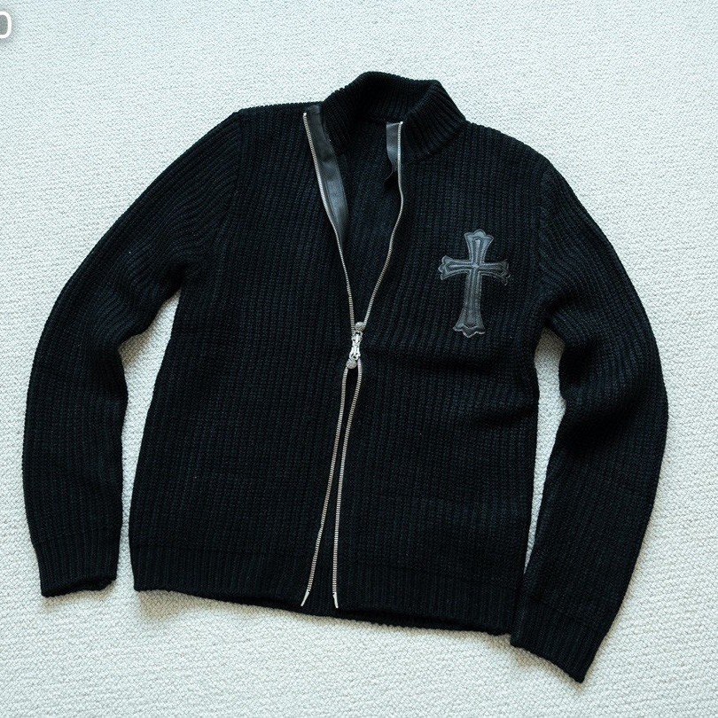 ●2월 판매 1위● CHROME HEARTS 크롬하츠 레더 크로스 집업 니트 가디건