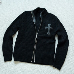 ●2월 판매 1위● CHROME HEARTS 크롬하츠 레더 크로스 집업 니트 가디건