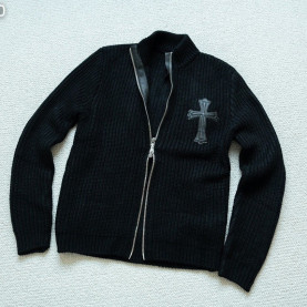 ●2월 판매 1위● CHROME HEARTS 크롬하츠 레더 크로스 집업 니트 가디건
