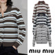 MIUMIU 미우미우 레터링 자수 스트라이프 가디건