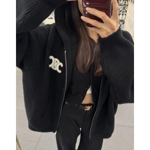 CELINE 셀린느 트리옴페 울 후드 니트 집업