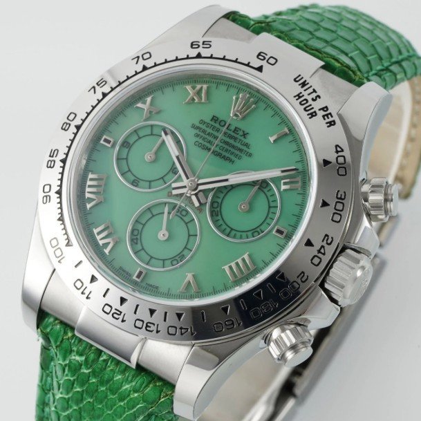 ROLEX 로렉스 데이저스트 데이토나 비치 에디션 그린 로만 다이얼 가죽 스트랩 40mm 116519