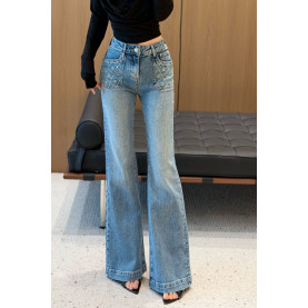 CHANEL 샤넬 하이웨스트 포켓 CC 플레어 데님팬츠